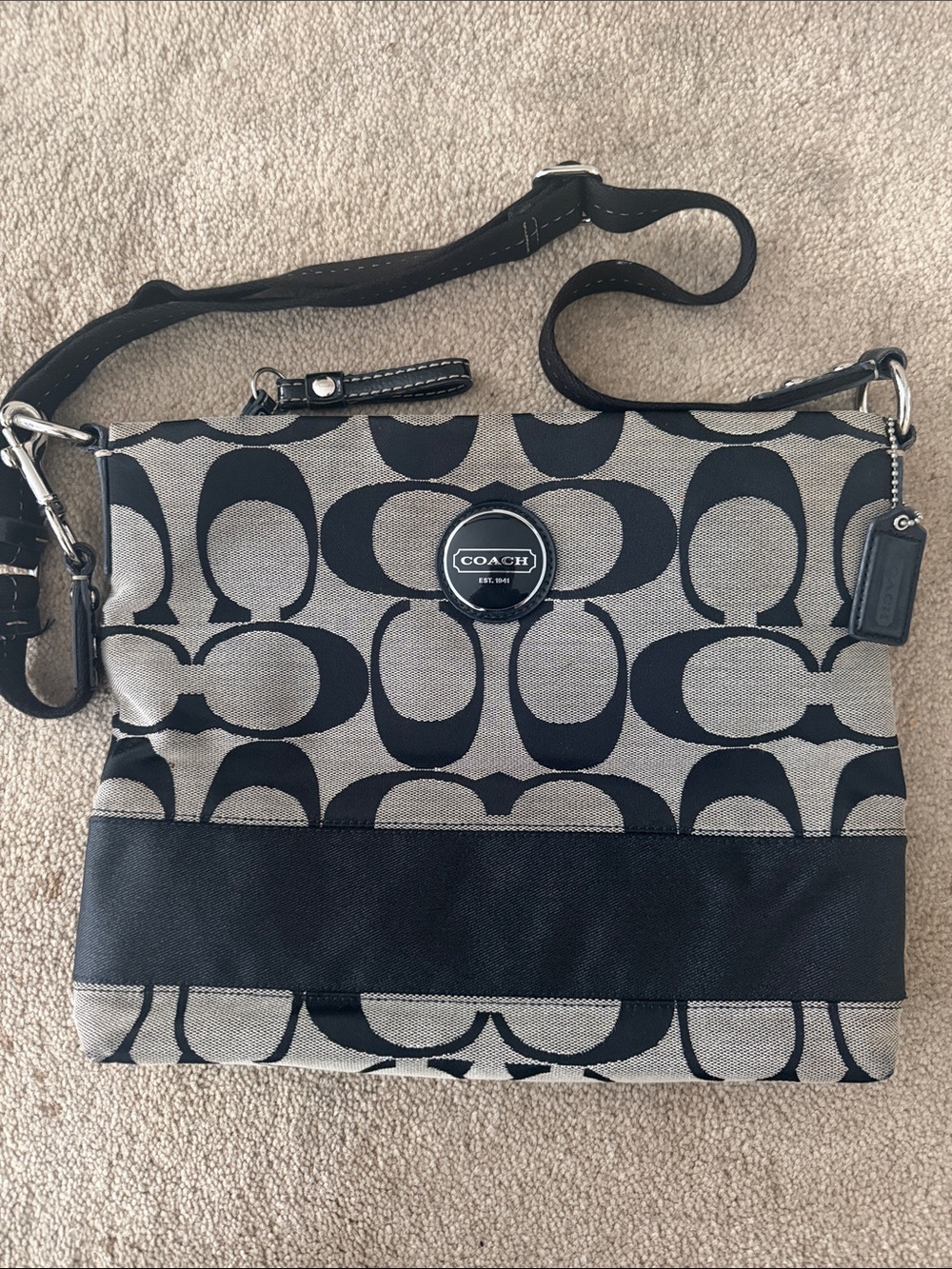 Coach Black and Gray Signature Jacquard Crossbody Bag